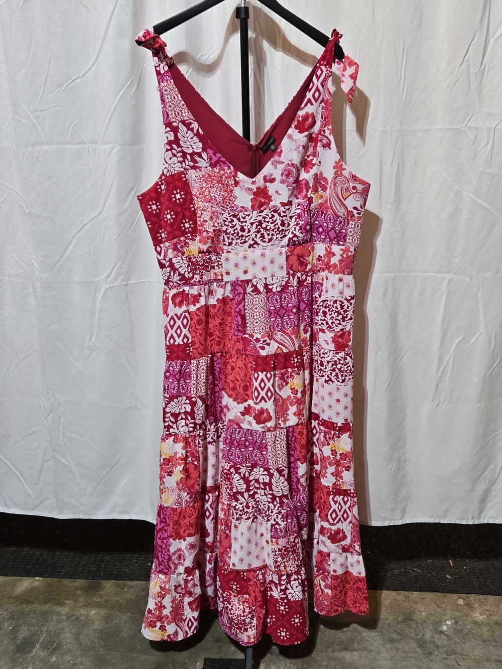 Women’s Pink Patchwork Midi Dress - Comfortable Summer Style